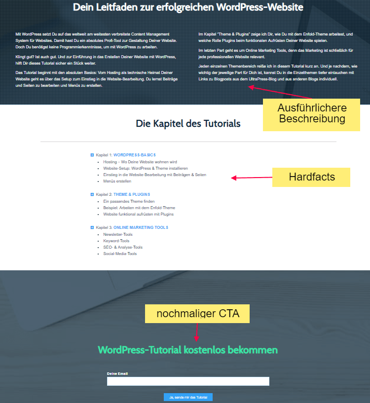 Unteren Teil der Landingpage erstellen