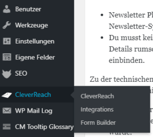 CleverReach-Plugin im Backend-Menü